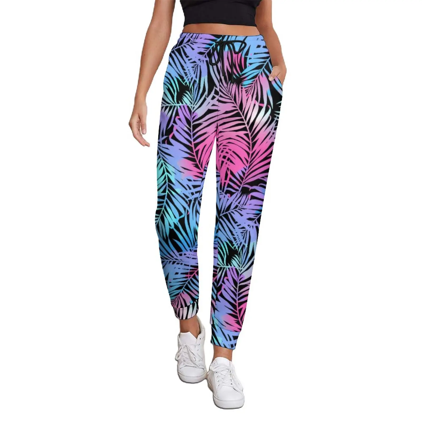 

Tropical Palm Jogger Pants Colorful Leaves Streetwear Sweatpants Spring Female Casual Graphic Oversized Trousers Gift