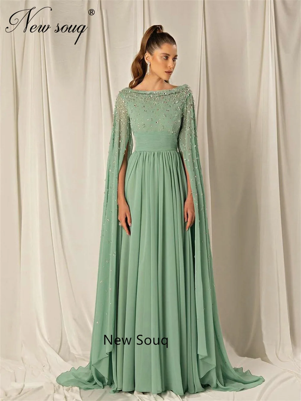 

Средневосточное мятно-зеленое шифоновое платье для выпускного вечера, длинное официальное вечернее платье с кристаллами и стразами для свадебной вечеринки, индивидуальное платье Дубая