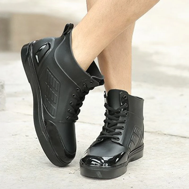 Мужские непромокаемые резиновые ботинки Dwayne черные ботильоны на шнуровке