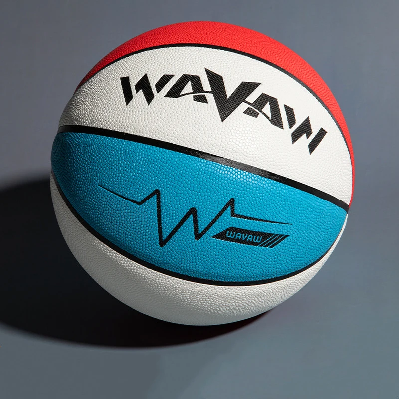 WAVAW Basketball Red, white and blue Indoor Outdoor Wear Resistant PU Soft Leather Feel Basketball Ball Size 5/6/7