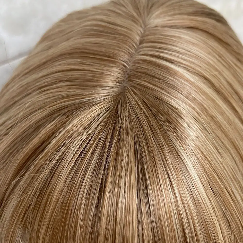 Синтетический парик средней длины с прямыми светлыми волосами