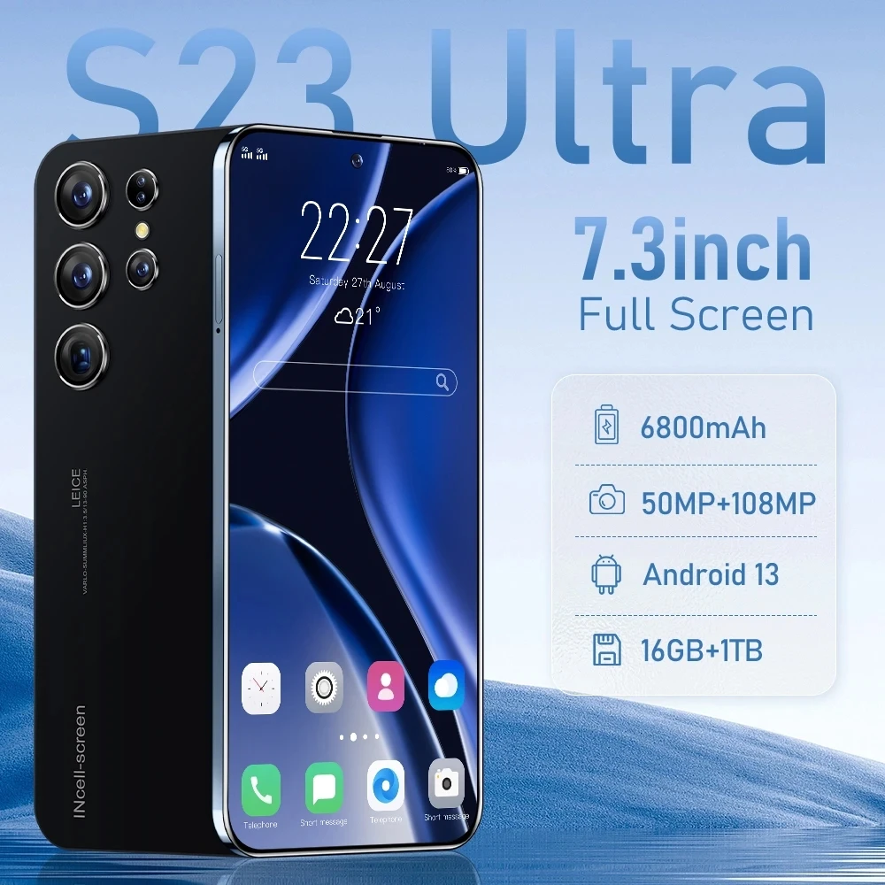 

Новый смартфон S23 с HD-экраном 6,8 дюйма, оригинальный телефон 16 ГБ + 1 ТБ, телефон с двумя Sim-картами, Android, разблокированный, 72 МП, 6800 мАч, сотовый телефон