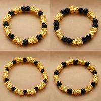 obsidian stone beads temple prayer meditation lucky bracelets for women unisex wristband gold black pixiu wealth mens bracelet