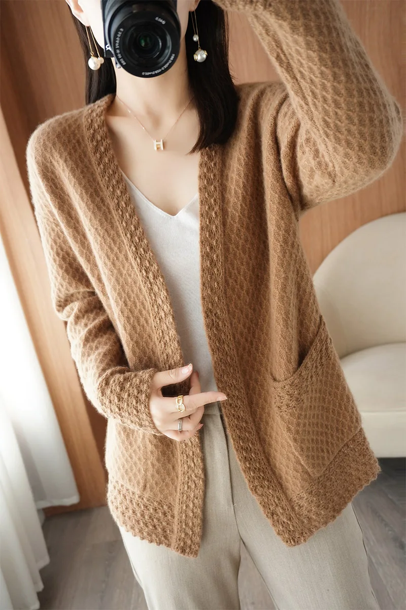 Cashmere Cardigan Autumn/Winter New 100% Pure Wool Sweater Casual Solid Color Sweater Loose Fashion Thick Ladies Coat