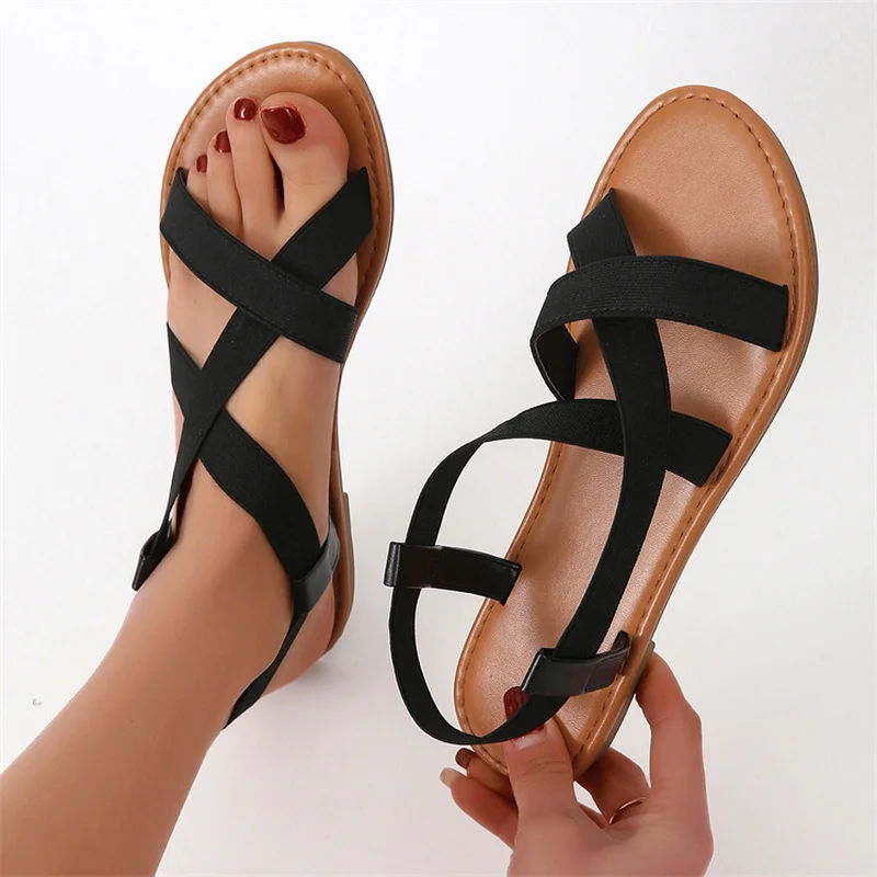 

Summer Women's Sandals Trend Roman Casual Flat Stretch Band Beach Vacation Elegant Medical Hoof Woman Free Shipping 2022 New