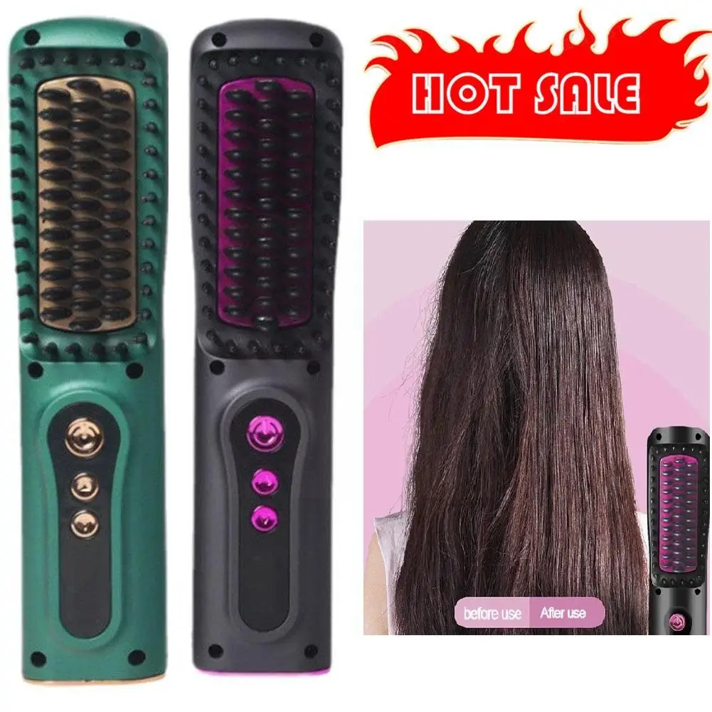 

Heating Straightening Comb USB Wireless Hair Straightener Quick Beard Hair Styling Straightener Brush Tools Beard Brush Com S4A4