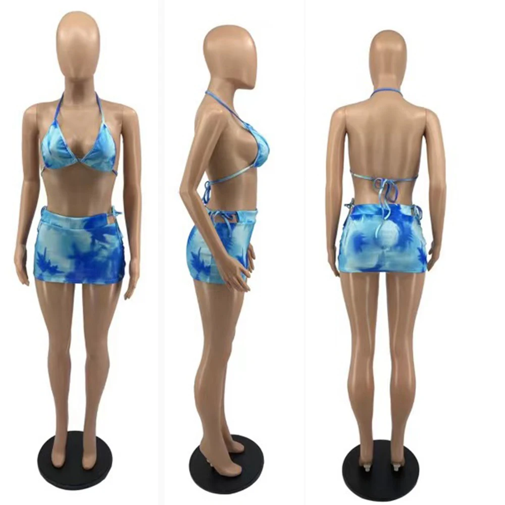 Женский костюм с юбкой и принтом Tie Dye комплект из двух предметов летний купальник