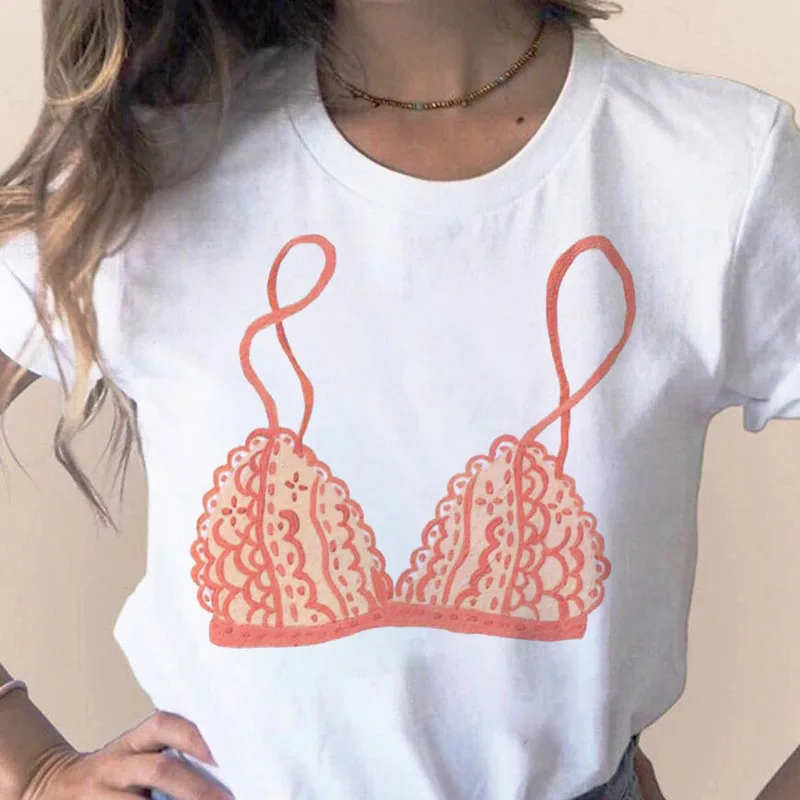 

Summer Female T-shirt Bra Graphic Print Simple Round Neck Short-Sleeved Lady Tshirt Ulzzang Harajuku Girls Tee Shirt