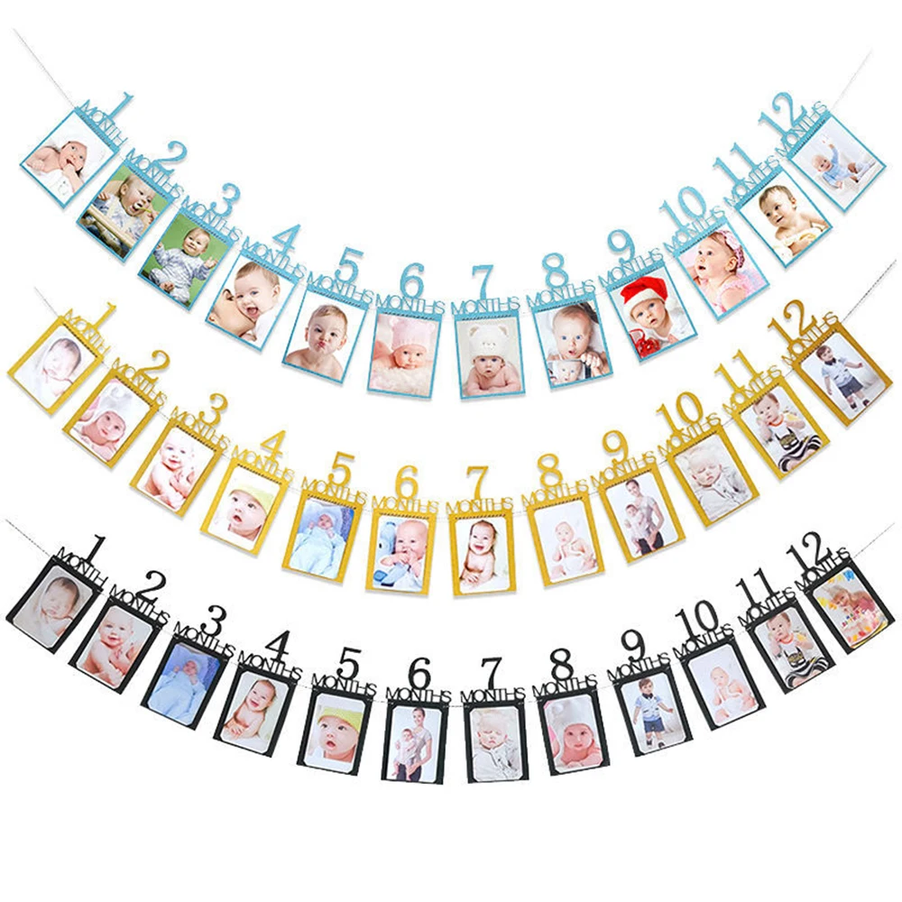

Happy Birthday Frist Birthday Banners 12 Months Photo Bunting Baby Shower Paper Garland Boy Girl Party Decoration Supplies
