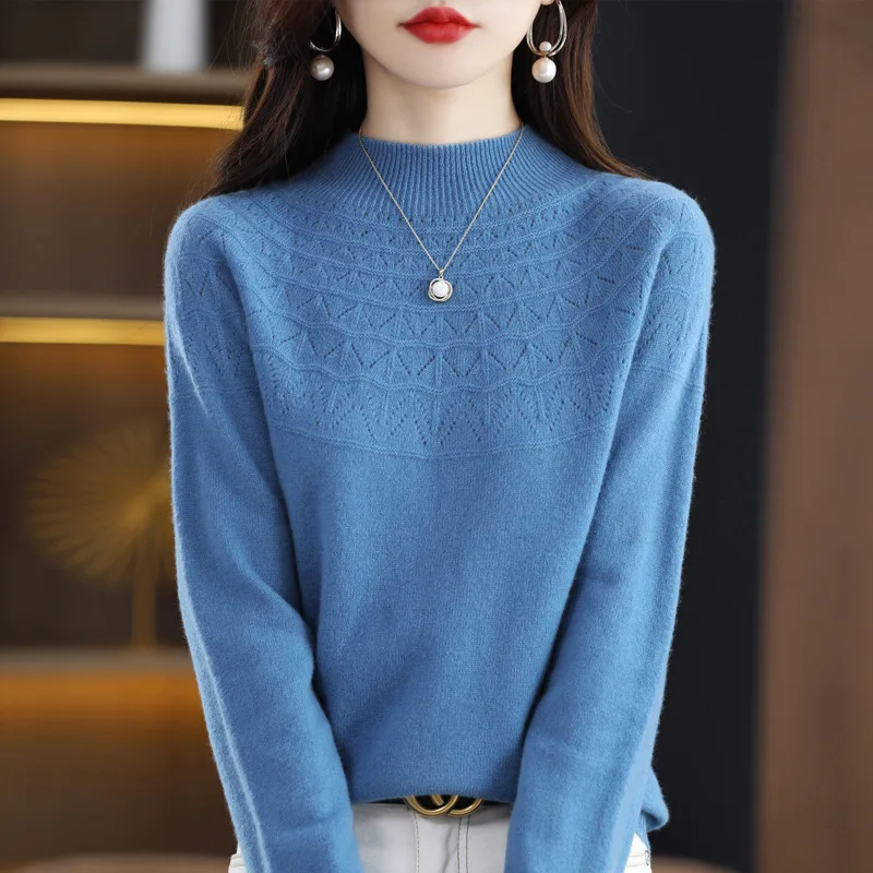 

2023 Autumn 100% Wool Sweaters Women Euro Style Luxury Fashiong O-Neck Knitted Clothes Long Sleeve Elegant Casual Pullovers