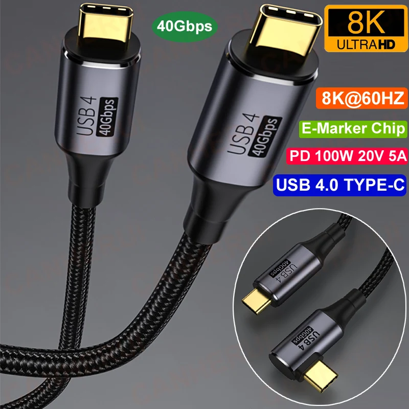 

0.3M/0.5M/1M/1.2M Straight Elbow USB 4.0 Type C 40Gbps 8K@60Hz 4K 1080P PD 100W 5A Fast Charging Cable For Laptop Notebook Phone TV HDTV Projection Thunderbolt 3/4