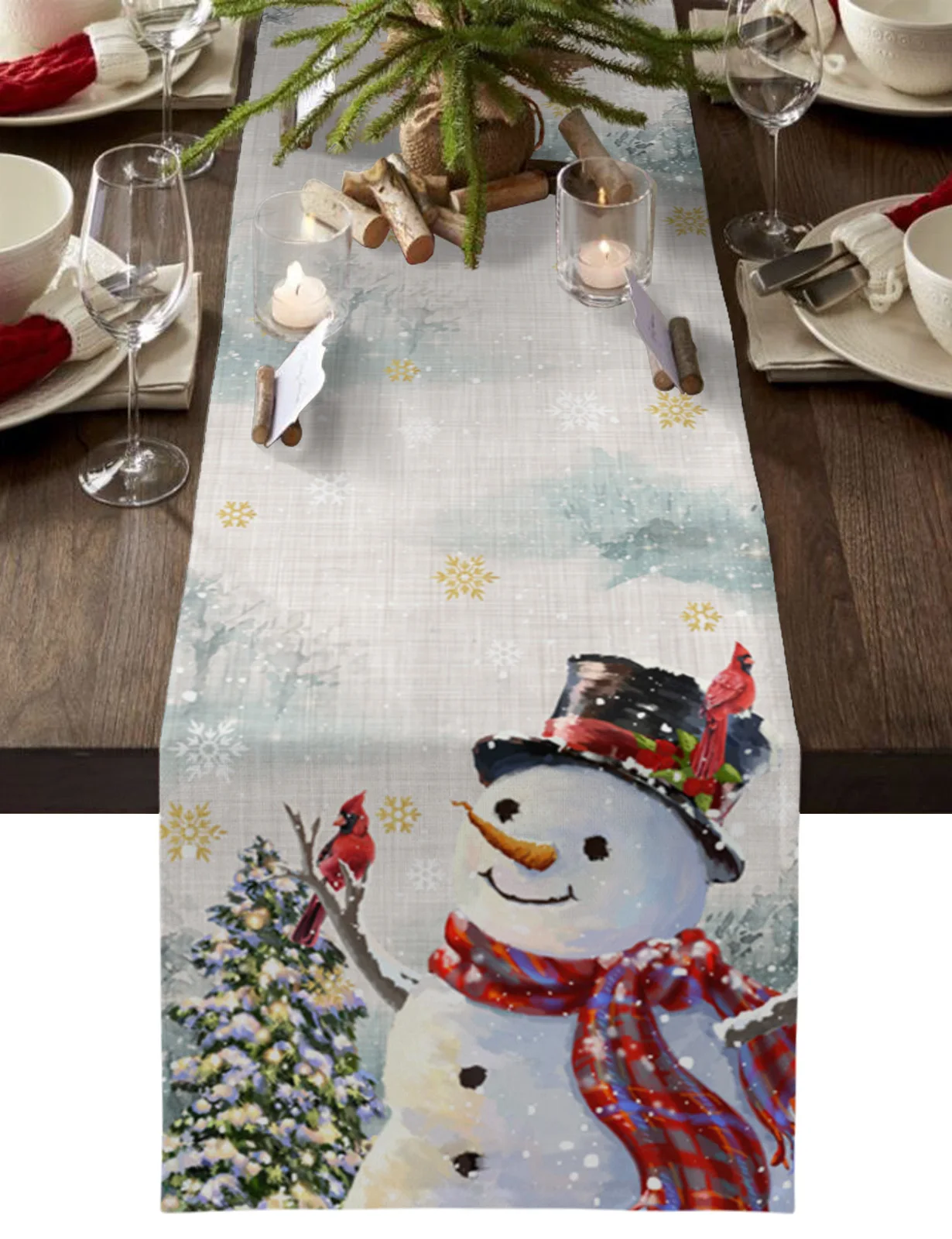 

Christmas Snowman Snowflake Table Runner Wedding Decor Table Runner Christmas Home Dining Table Decor Tablecloth
