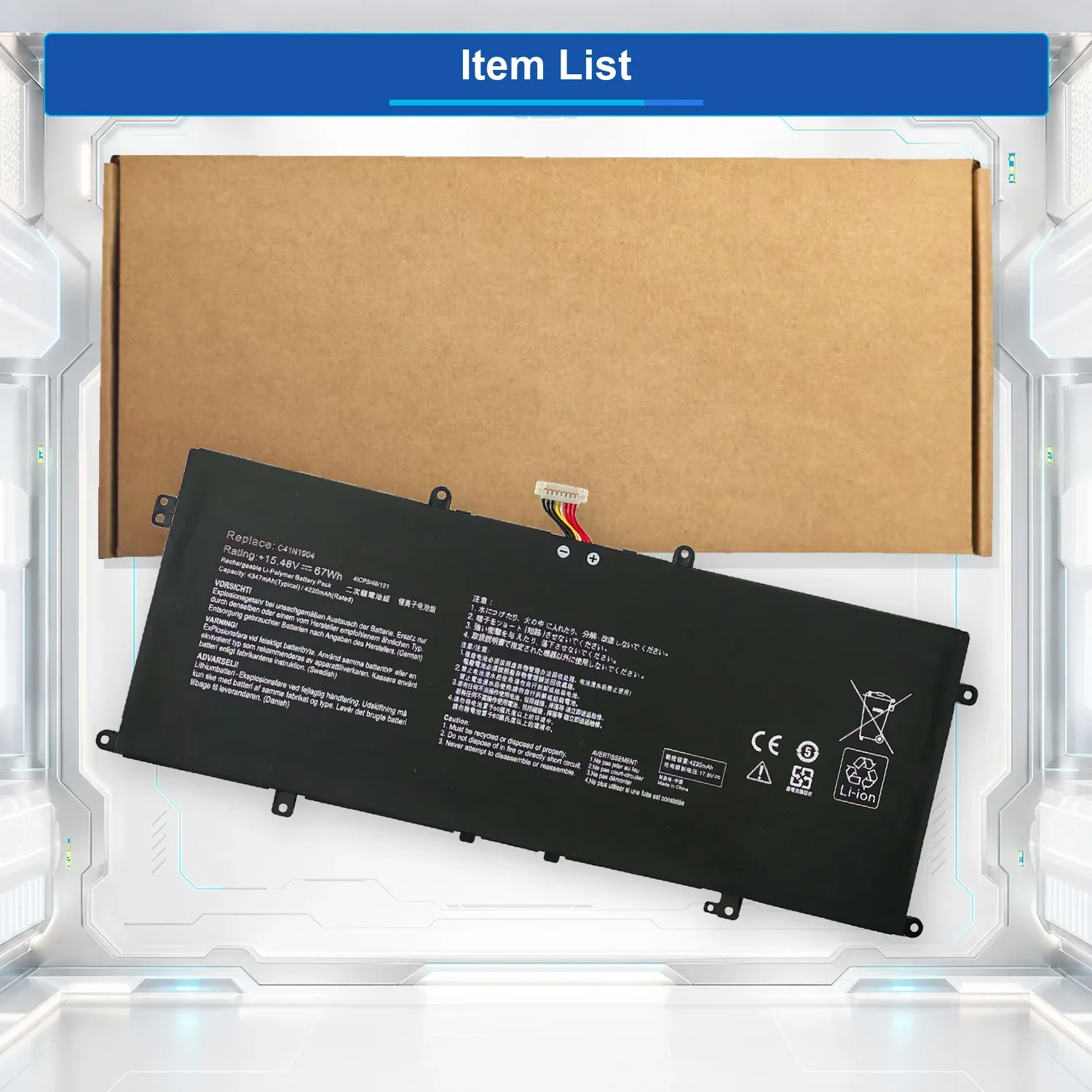 Запасной аккумулятор для ноутбука C41N1904 67Wh 15.48V 0B200-03660500 для ASUS ZenBook 14 UX425 UM425 UX325 UX363 UX371. (art.: 3920dcc56cf00) - 3920dcc56cf00
