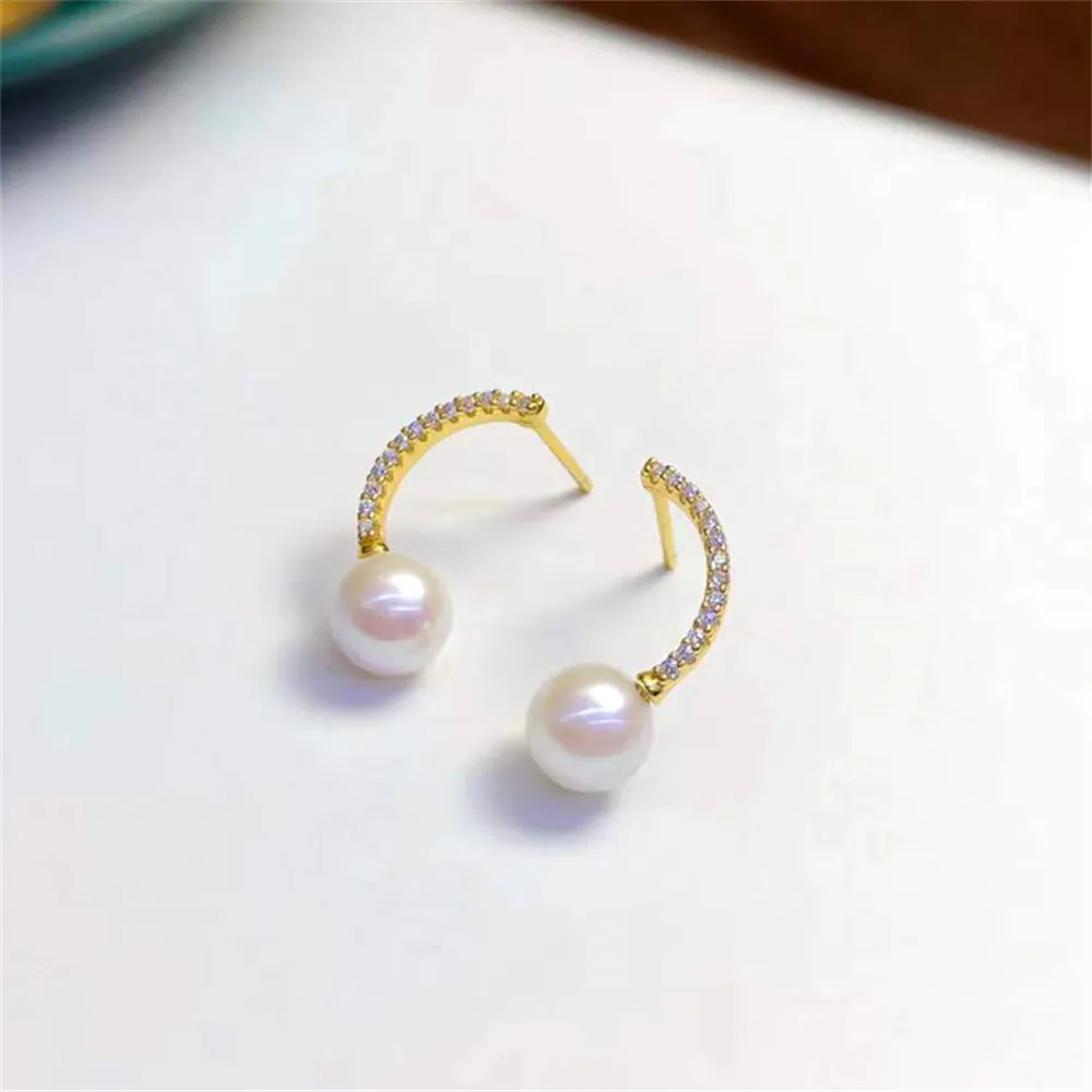 

DIY Pearl Earnail Accessories S925 Sterling Silver Jewelry Gold Earrings Women's Empty Fit 7-10mm Beads