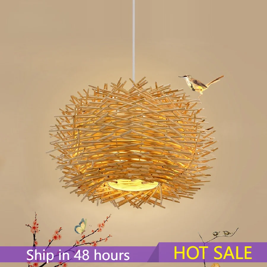 

Светодиодный ная Подвесная лампа из ротанга, освещение в виде птичьего гнезда для горячего горшка, ресторана, кухни, гостиной, настольные лю...