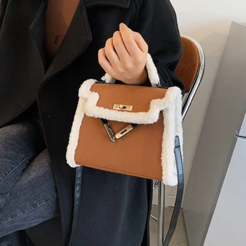 

Women's Handbag Shoulder Crossbody Bag Luxury Square Soft Plush Leather Cute Wholesale Winter 2022 New Fashion Female Bags