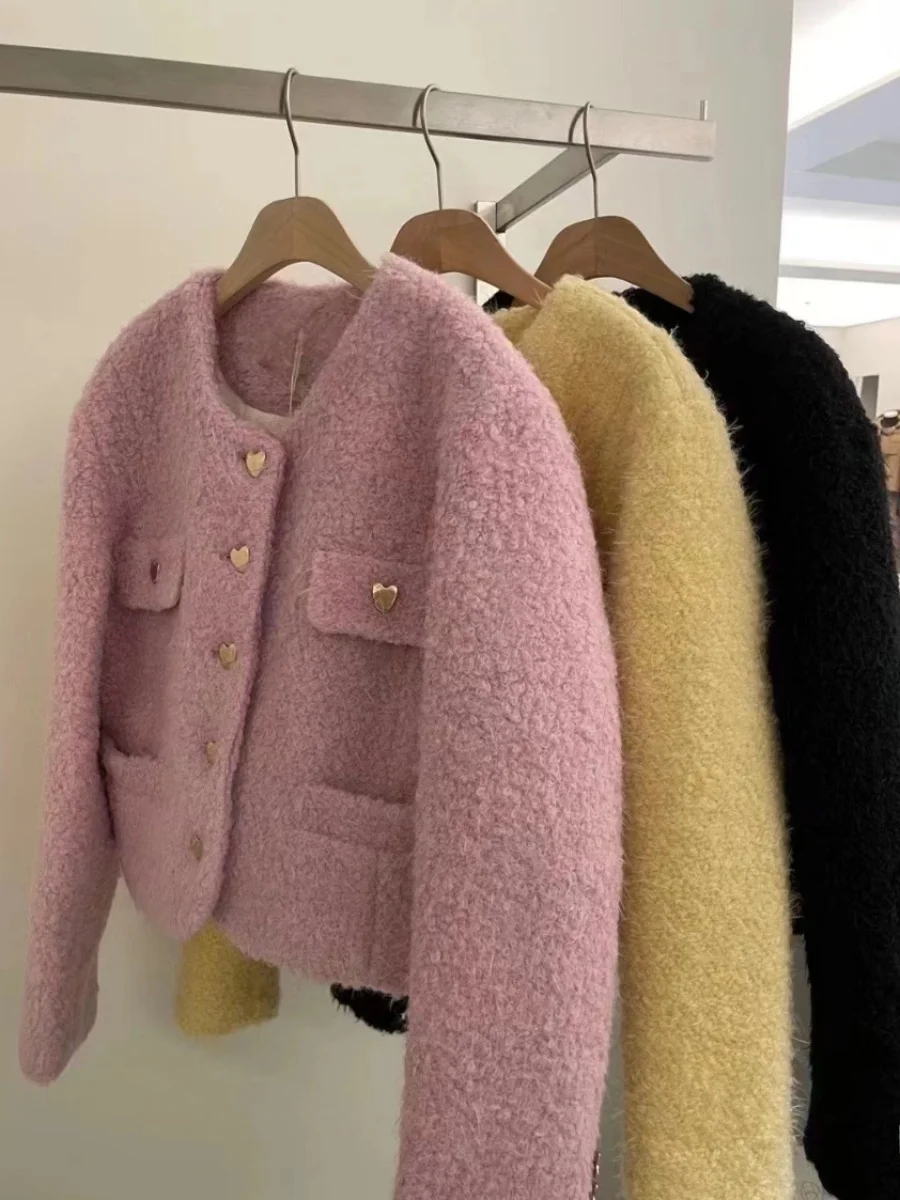 Изящный женский пуховик из Южной Кореи новинка 2023 утепленное твидовое короткое