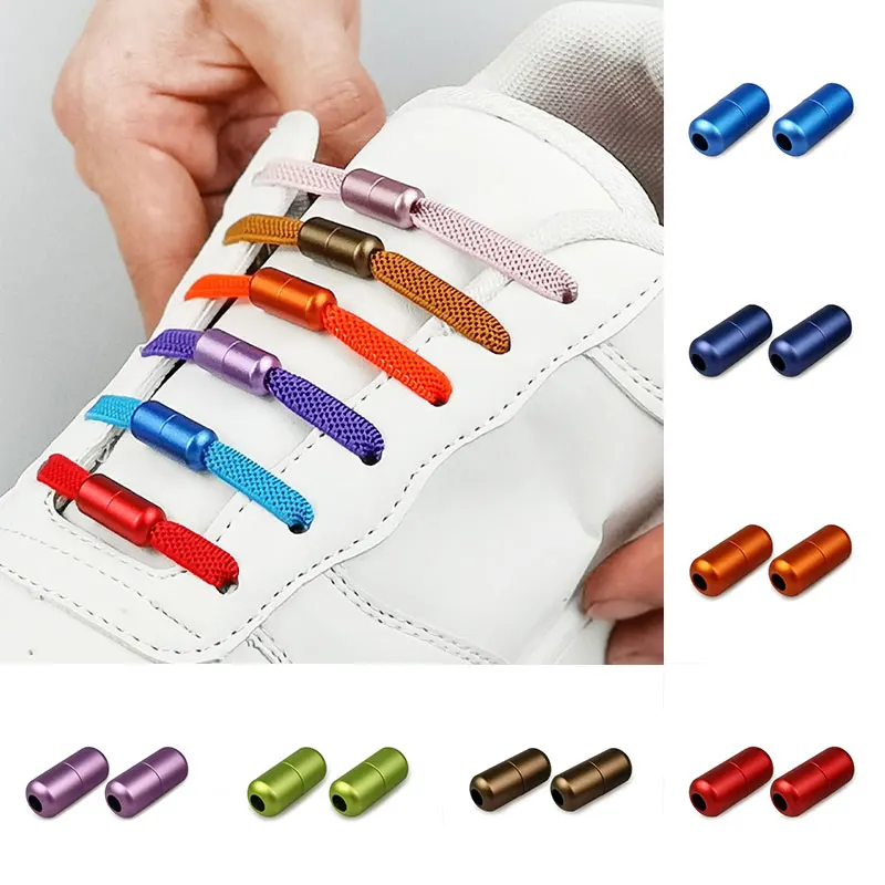

1Pair Elastic Laces Clasps Metal Capsule Lock Buckles Tip Ends No Tie Shoelaces Tieless Elastic Lazy Shoelace Accessries