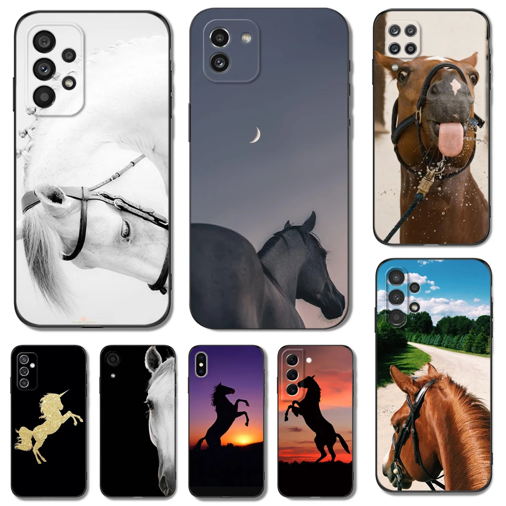 

Черный чехол из ТПУ для Samsung galaxy A54 A34 A14 5G A04 NOTE 20 10 9 PLUS ultra + чехол с рисунком лошади и животного