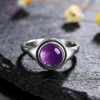 natural round amethyst silver rings fine gemstone for women simple ring jewelry wedding party wholesale dropshipping