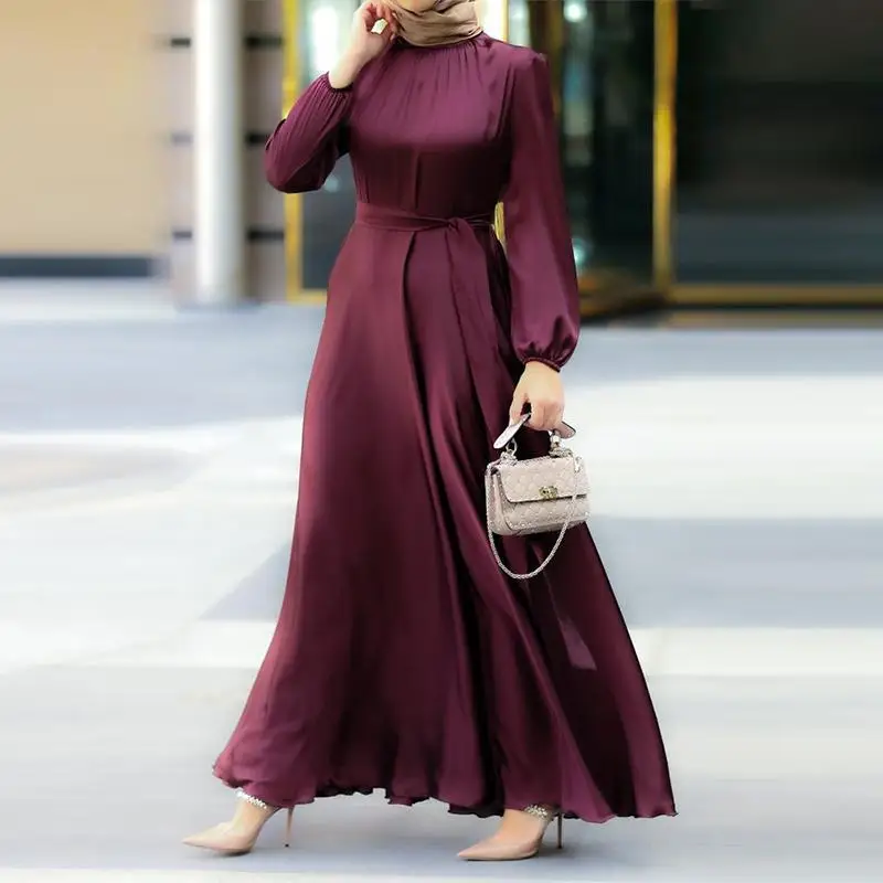 Gaun Sundress Turki Pesta Liburan Wanita Fashion Gaun Muslim Musim Semi Lengan Panjang Maxi  modest dress