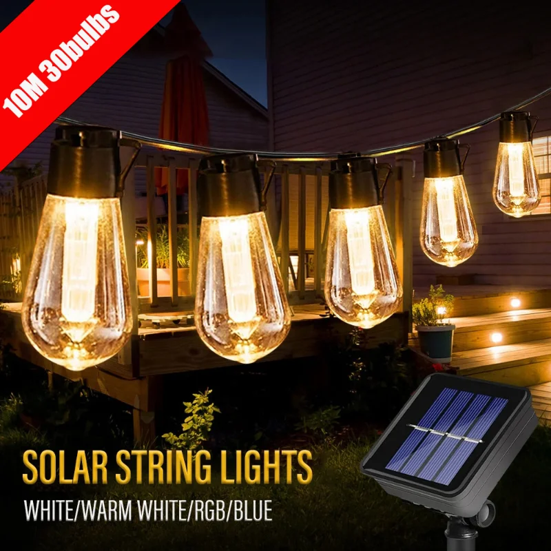 

10M 30 LEDS Solar String Lights Outdoor Patio Lights Solar Powered Lamp Waterproof Globe Hanging Solar LED Light Outdoor Garden