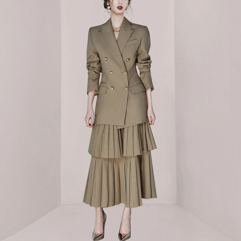 

Женское двубортное платье-блейзер до щиколотки, офисное платье-трапеция с отложным воротником и длинным рукавом, осень-весна