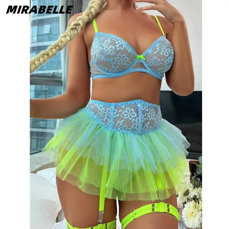 

Женское кружевное нижнее белье MIRABELLE, сексуальное нижнее белье с оборками, 3 предмета, волшебный бюстгальтер с градиентом, интимный наряд, ко...
