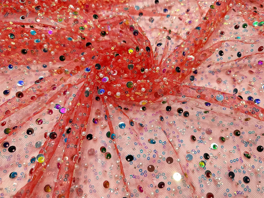 Увлекательная тюлевая кружевная ткань с разноцветными блестками 5 ярдов