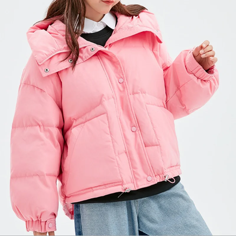 2023 Winter New Women's Cotton Jacket Loose Solid Color Sweet Beauty Office Ladies Jacket Hooded Warm Pocket Elegant Jacket