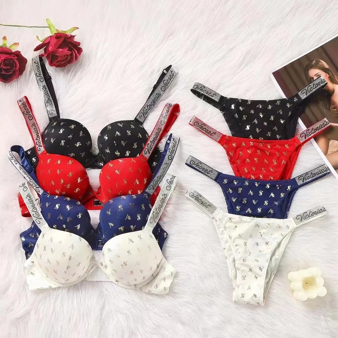 

Victoria's Secret 2023 Bra Set Gathering Sexy Bra Glossy Breathable Underwear Set Adjustable Women's Rhinestone Underwear