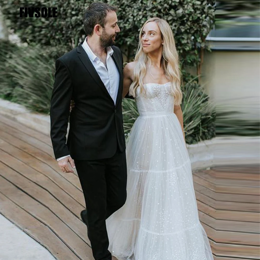 Fivsole A-line Wedding Dresses 2022 Sleeveless Vestidos De Novia Bohemian Dotted Tulle Floor Length Suknia Slubna Bridal Gowns
