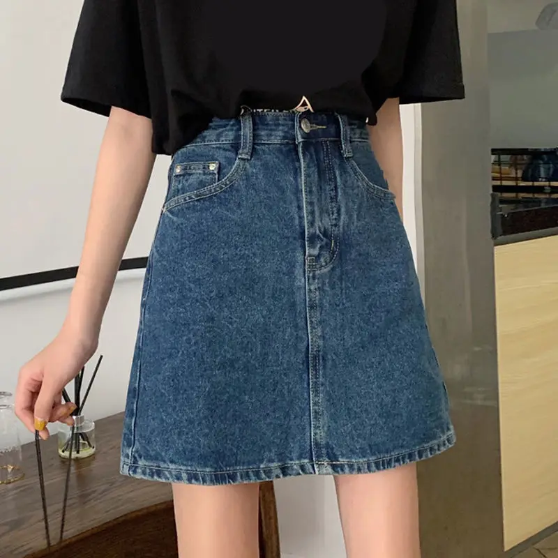 

Women's Denim Mini Skirts 2023 Summer New Plus Size High Waist Versatile Hip-wrapping A-line Skirt Casual Loose Fit 5XL XXXL