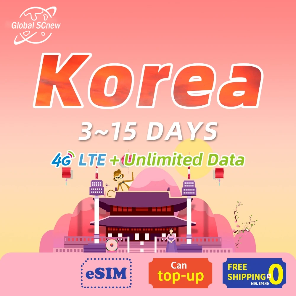 Korea sim card 3~15 Days 4G High Speed + unlimited data Prepaid Support eSIM sim card for Tourist Travel
