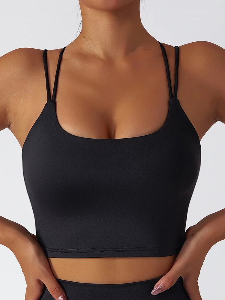

SVOKOR Back Cross Straps Fitness Bra Shockproof Running Underwear Women Naked Feeling Quick Drying Workout Crop Top Sportswear