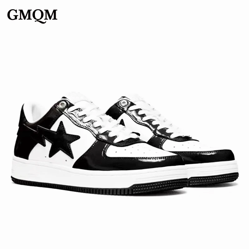 

GMQM Brand Women Sneakers Shoes Men Fashion Patent Leather Retro Skateboard Flats Couples Students Outdoor Sports Casual Shoes