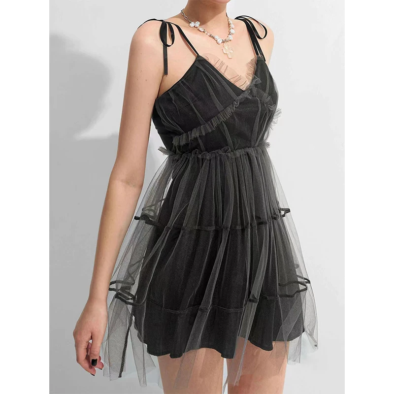 

Женское винтажное Сетчатое платье Emo Alt, элегантное платье в готическом стиле с высокой талией на шнуровке, Y2k Harajuku Mall Goth Partywear