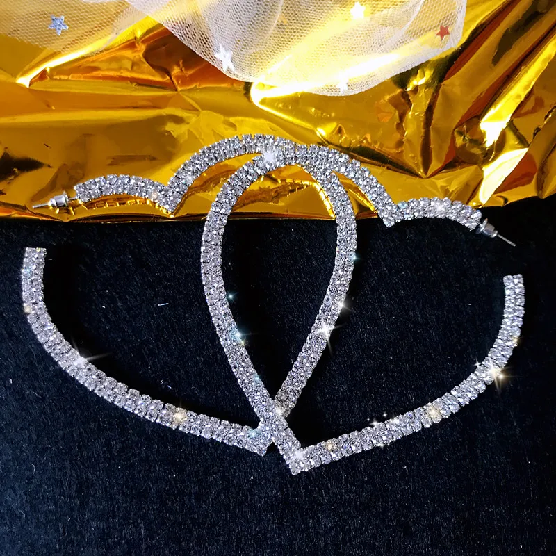 

Big Heart Crystal Hoop Earrings for Women Bijoux Geometric Rhinestones Earrings Statement Jewelry Party Gifts Earrings Hoops