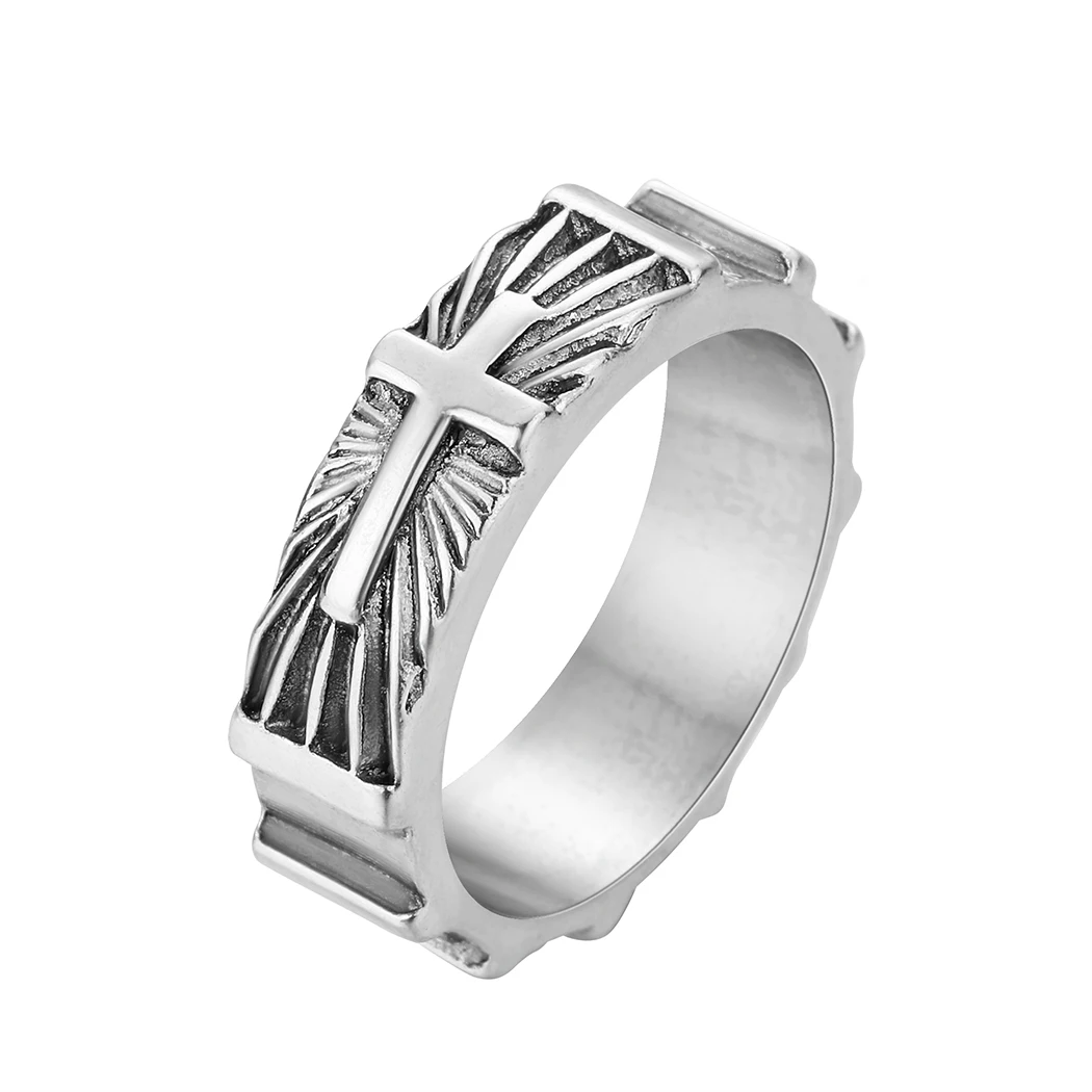 

Cross Handmade Men Band Ring Christian Cross Men Wedding Ring Ornament Party Send Friends Gift