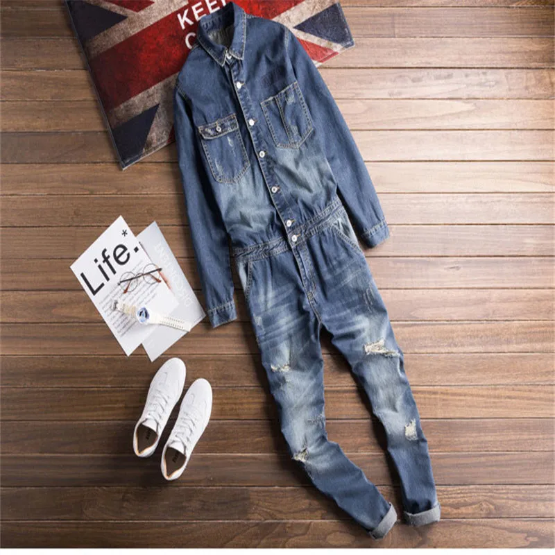 Men's fashion denim bib work suit jumpsuit denim overalls fashion jeans pants New for 2023