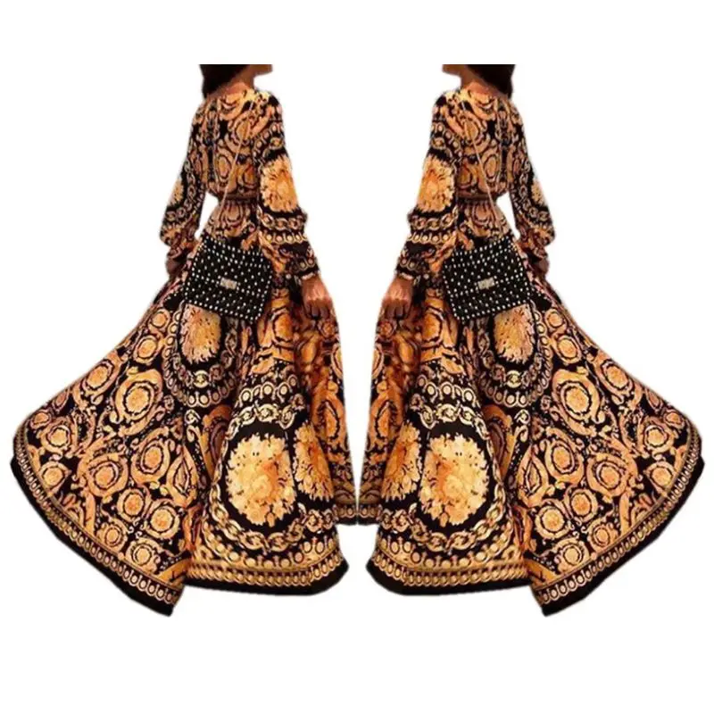 

50JB женское винтажное длинное платье с длинным рукавом и V-образным вырезом