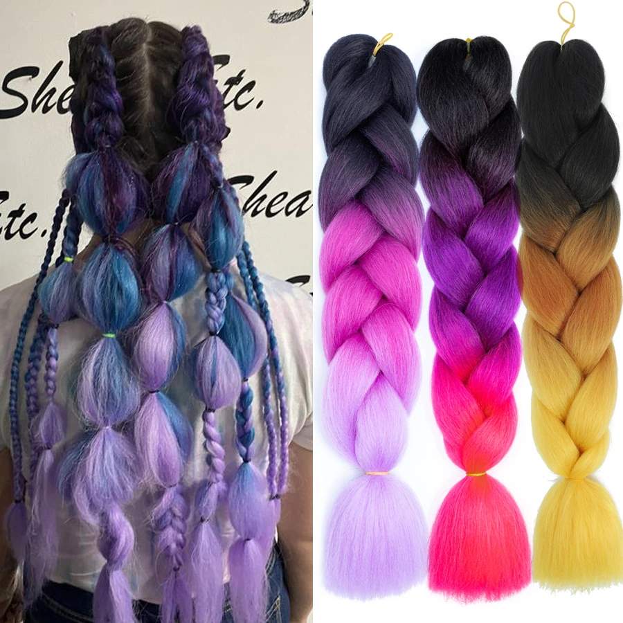 

100G 24 Inches Pure Color Two Tone Color Sythetic Braiding Hair Jumbo Braid Hair For Women Freetress Crochet Hair Braids Bulk