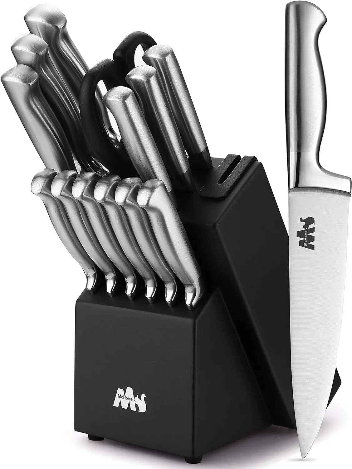 

Knife Sets,15 Pieces German Stainless Steel Kitchen Knives Block Set with Built-in Sharpener Plastic knife for cake Valorant kni