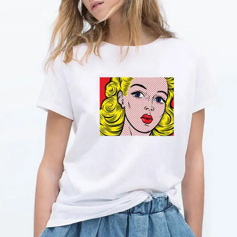

Летняя футболка с коротким рукавом в стиле Харадзюку, женская футболка с модным принтом поп-героев, женские топы, Повседневная футболка, жен...