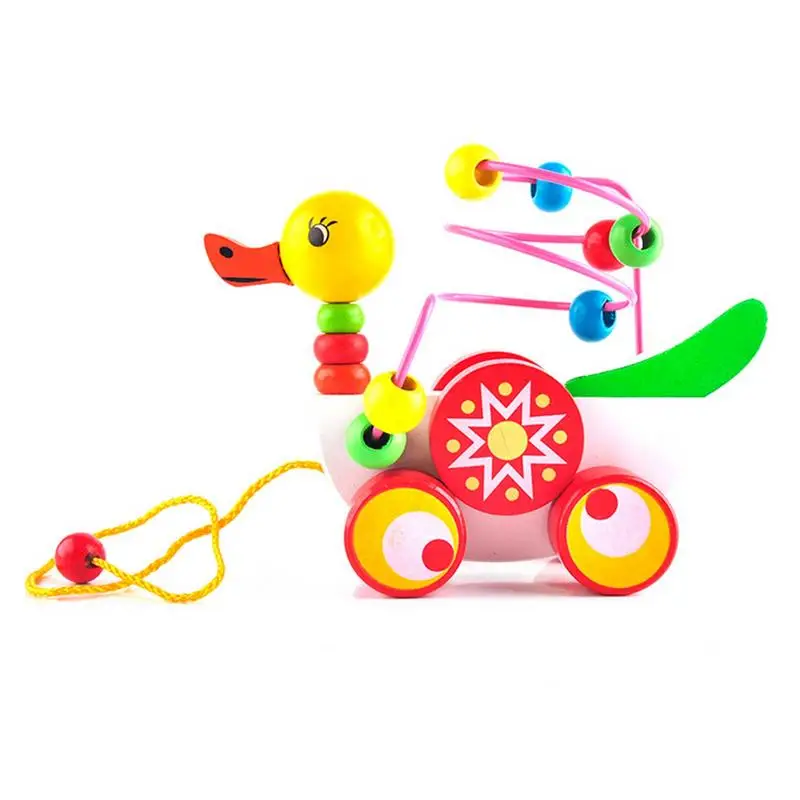 

Duck Trailer Toy Funny Duck Blocks Bolck Toy Wooden Trailer Beaded Blocks Puzzle Enlightening Puzzle Toys