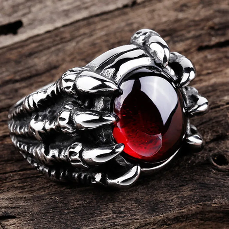 Fashion Domineering with Ruby Ring for Men Personality Retro Chinese Dragon Claw Ring Trend Alloy Ring Mens Rings Boho Gothic