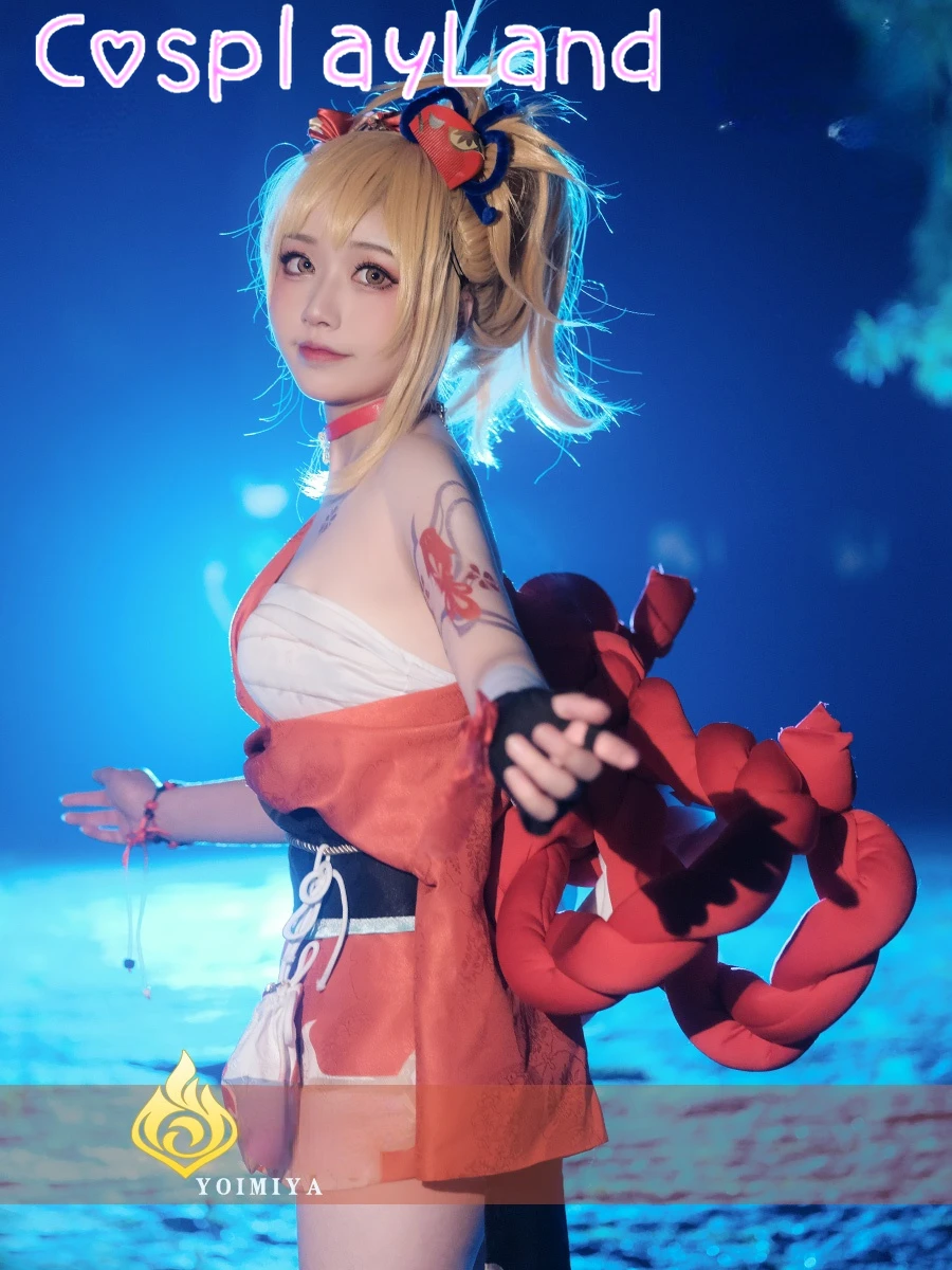 In Stock Genshin Impact Yoimiya Cosplay Costume Carnival Halloween Women Lolita Dress Hot Game Japan Kimono Outfit