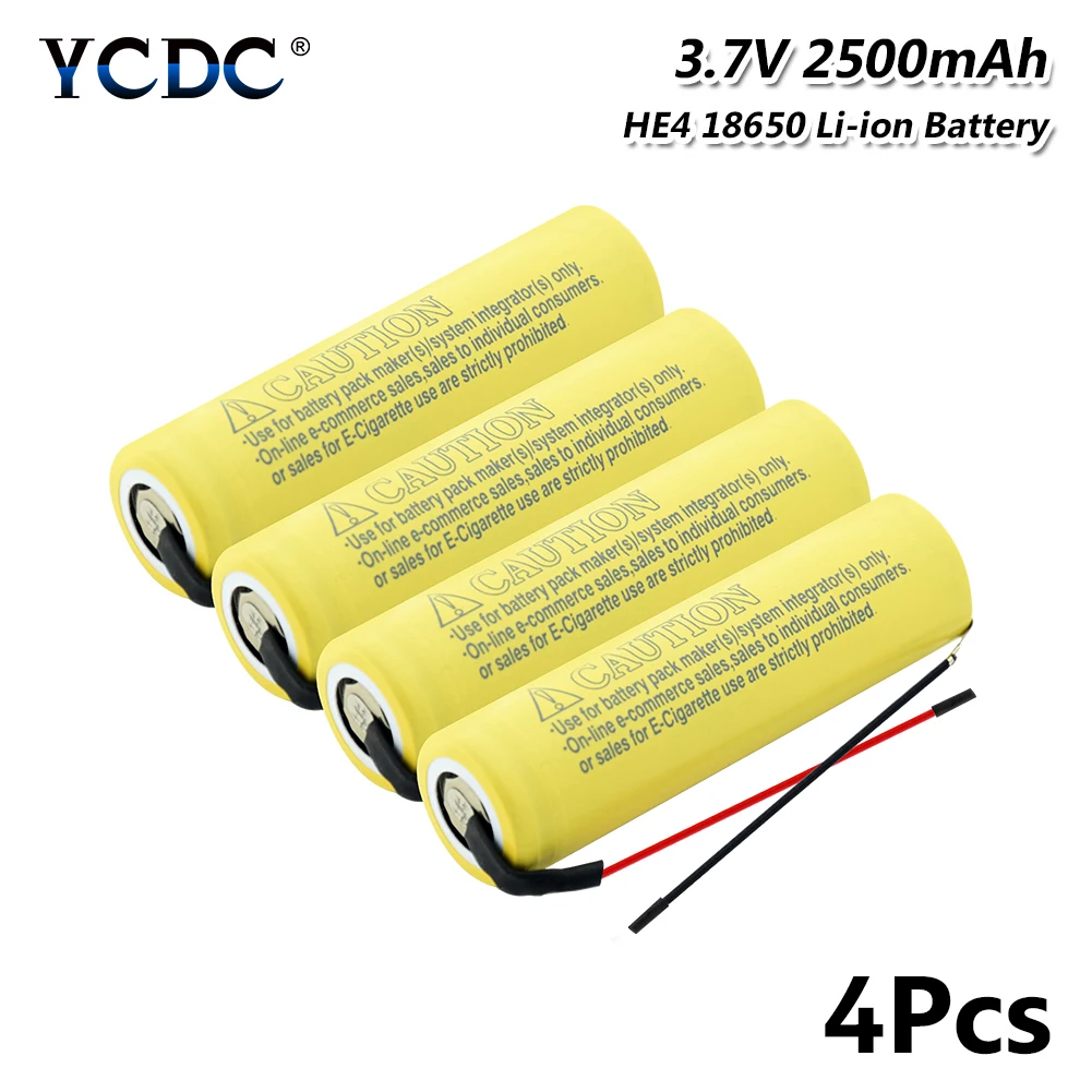 

2022 New 3.7V 18650 Lithium Rechargeable batteries 2500mAh Li-lon Battery 18650 35A discharge For Flashlight + DIY Cable