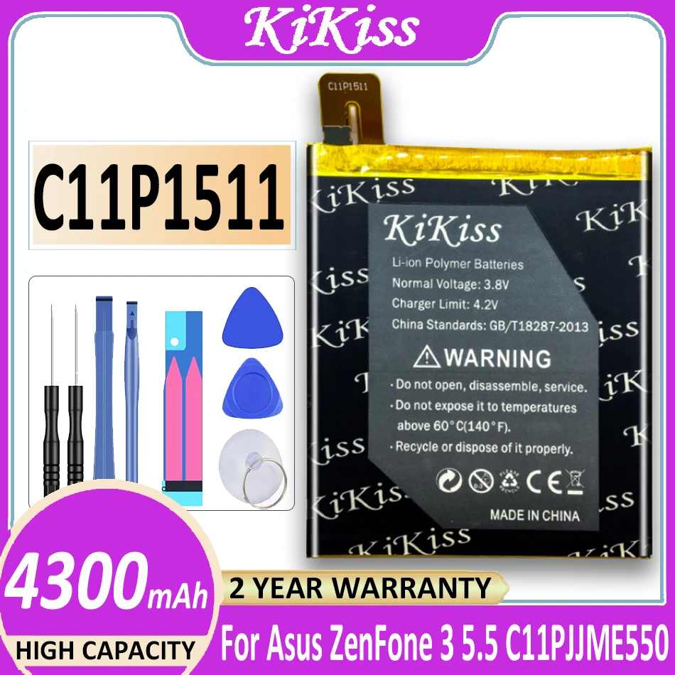 

Аккумулятор KiKiss C11P1511 4300 мАч для Asus ZenFone 3 ZenFone3 Ze552kl Z012da/e, 4300 мАч, батареи + трек-код