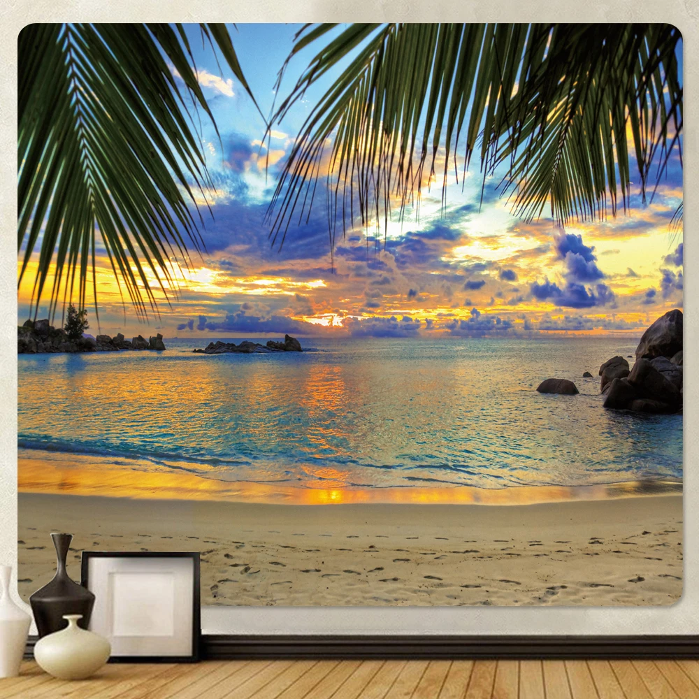 

seaside beach sunset psychedelic scene home decor art tapestry hippie boho tarot room wall decor mandala wall hanging